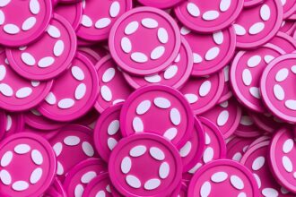 Polkadot logo with DOT tokens representing native algorithmic stablecoin proposal