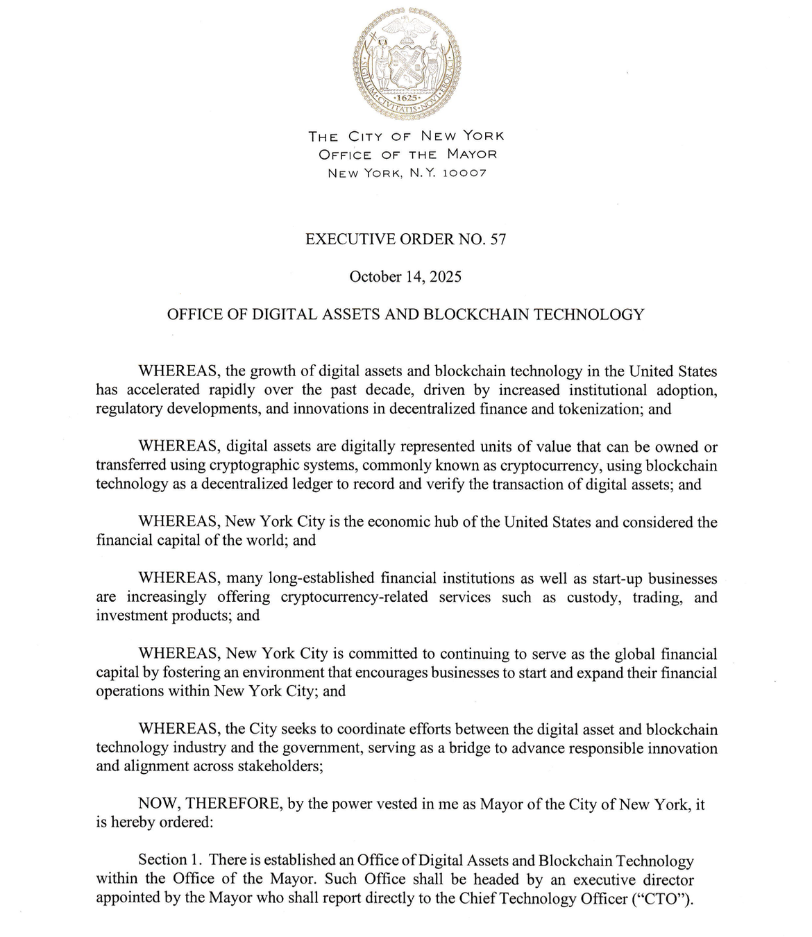 Executive Order NO.57 (NYC, Eric Adams)