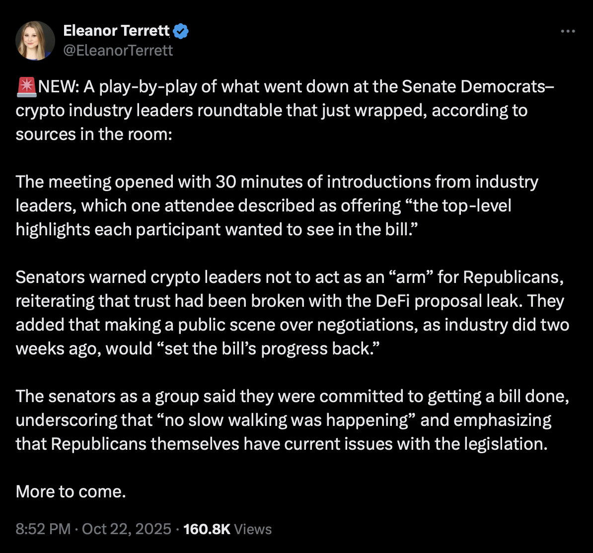 Eleanor Terrett Post on X (Formal Twitter)