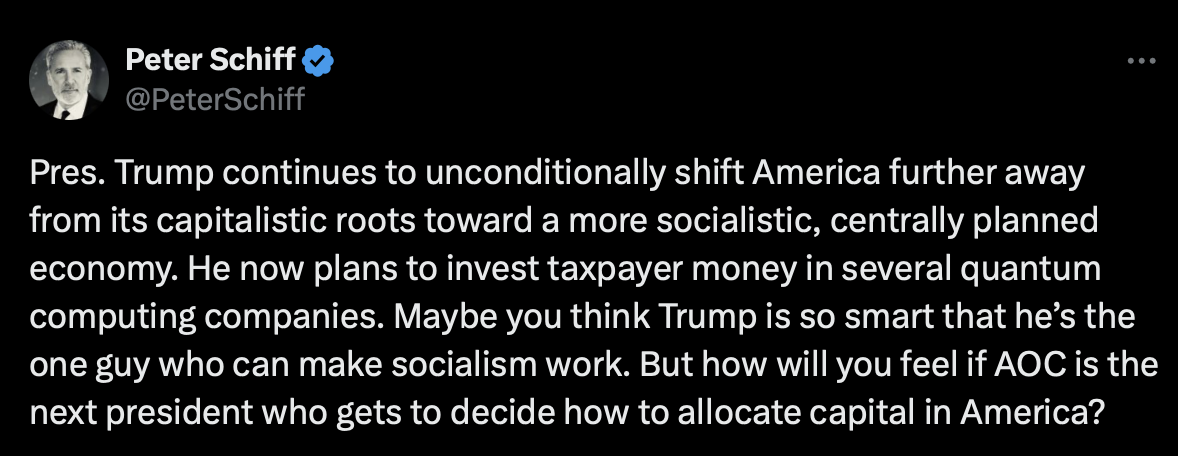 Peter Schiff Post on X (Formal Twitter)