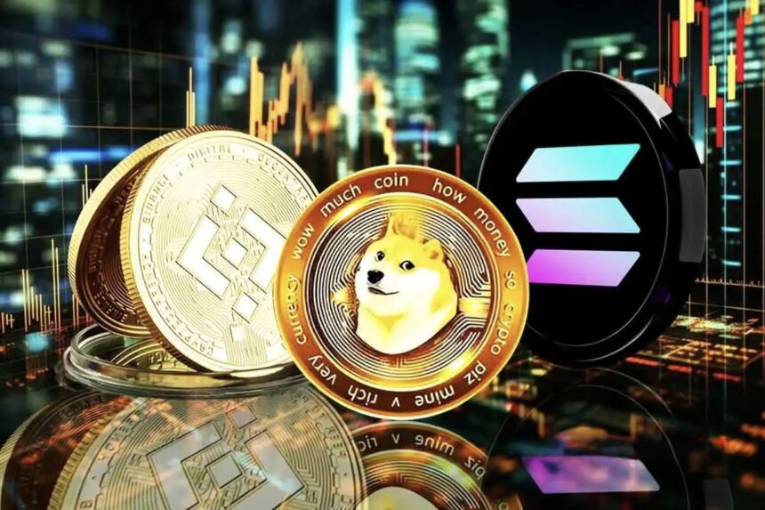 BNB, Solana, and Dogecoin price charts showing October rally targets