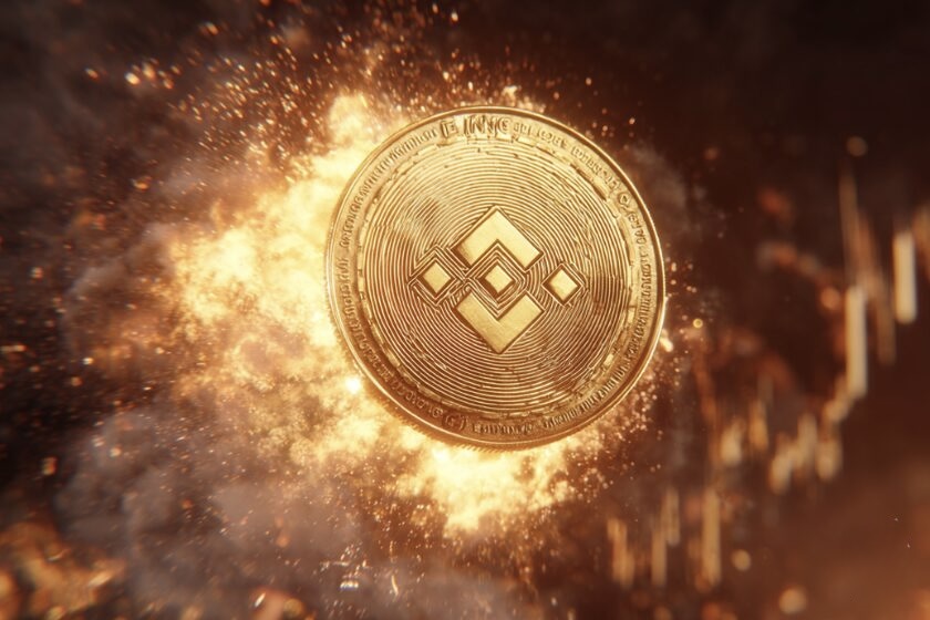 BNB logo with network statistics chart showing all-time high