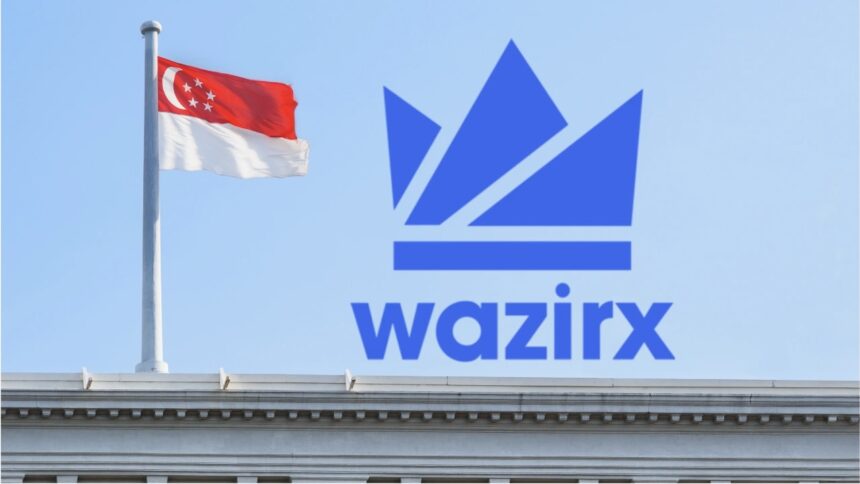 WazirX logo with Singapore High Court building, crypto theme