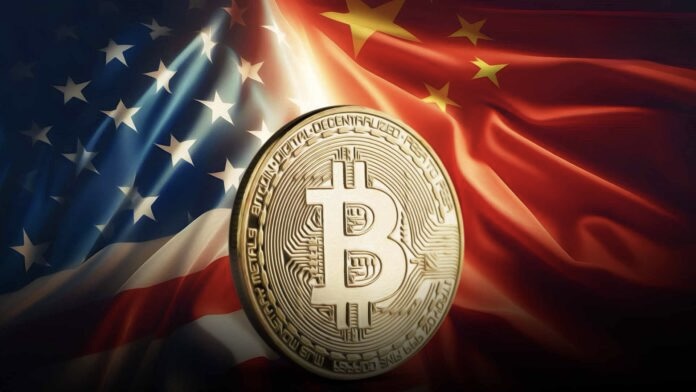 Bitcoin price chart showing sharp decline amid trade tensions