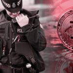 London Metropolitan Police logo and digital cryptocurrency icons