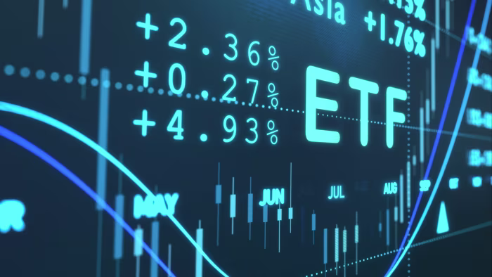 RLAM and M&G logos displayed over European ETF market growth chart
