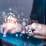 Pave Bank headquarters with digital banking interface