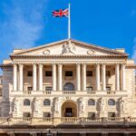 Bank of England building with focus on AI data center lending