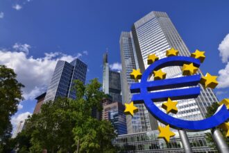 European Central Bank building with digital euro concept