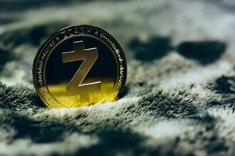 Zcash logo with price chart showing eight-year high