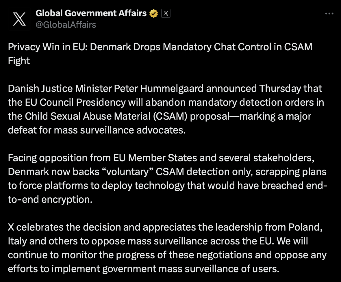  X Global Government Affairs post on X (Formal Twitter)